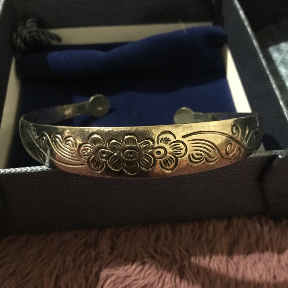Vintage Solid Sterling Silver Etched Floral Cuff Bracelet